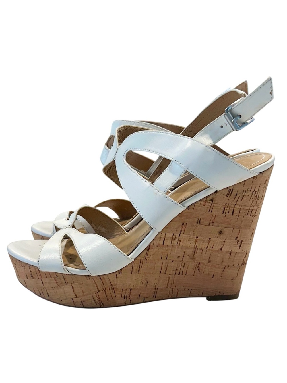 Nine West Ivory Strappy Cork Wedge Sandals - Size: 8 - Picture 11 of 11